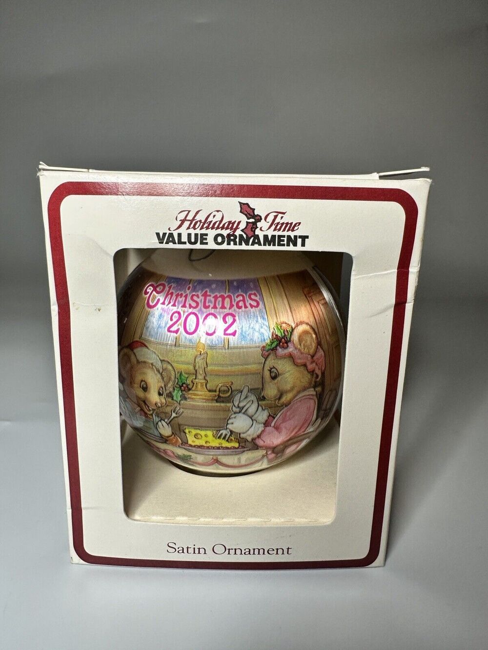 Vintage 2002 Holiday Time Little Mouse Ball Christmas Ornament